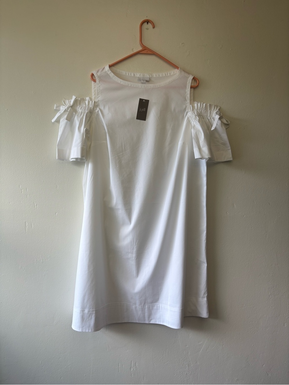 NWT J. Jill White Cold Shoulder Shift Dress 1X Bow Sleeve